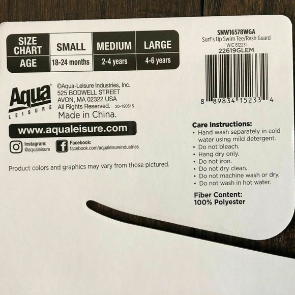 Aqua Leisure NWOT Smart Beach Gear Kids Swim Tee18 - Picture 4 of 9